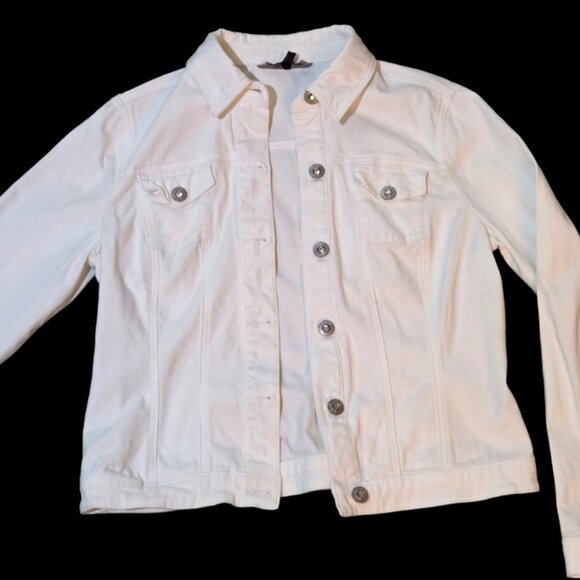 🤍White Denim Jacket by BACCINI Size M - Picture 2 of 12